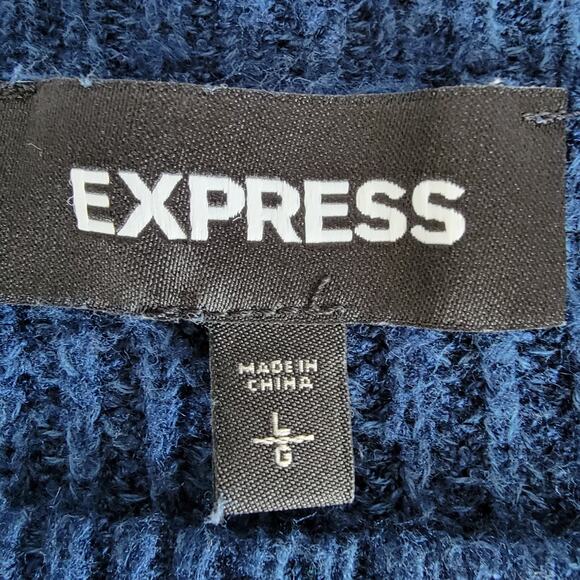 Express Blue Tunic Sweater Y2K Women L Shaker Knit 3/4 Sleeve Preppy Office Work - Picture 7 of 7